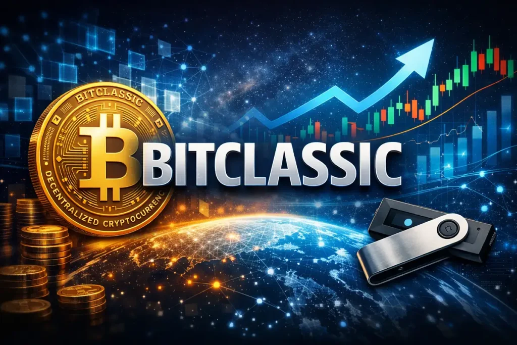 Bitclassic cryptocurrency blockchain digital coin illustration