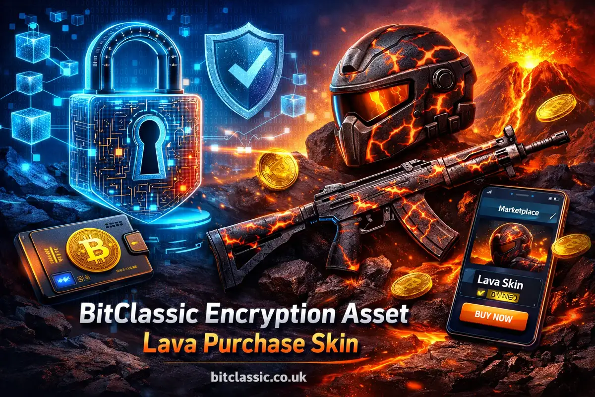 BitClassic lava skin digital asset secured with blockchain encryption and marketplace purchase interface.
